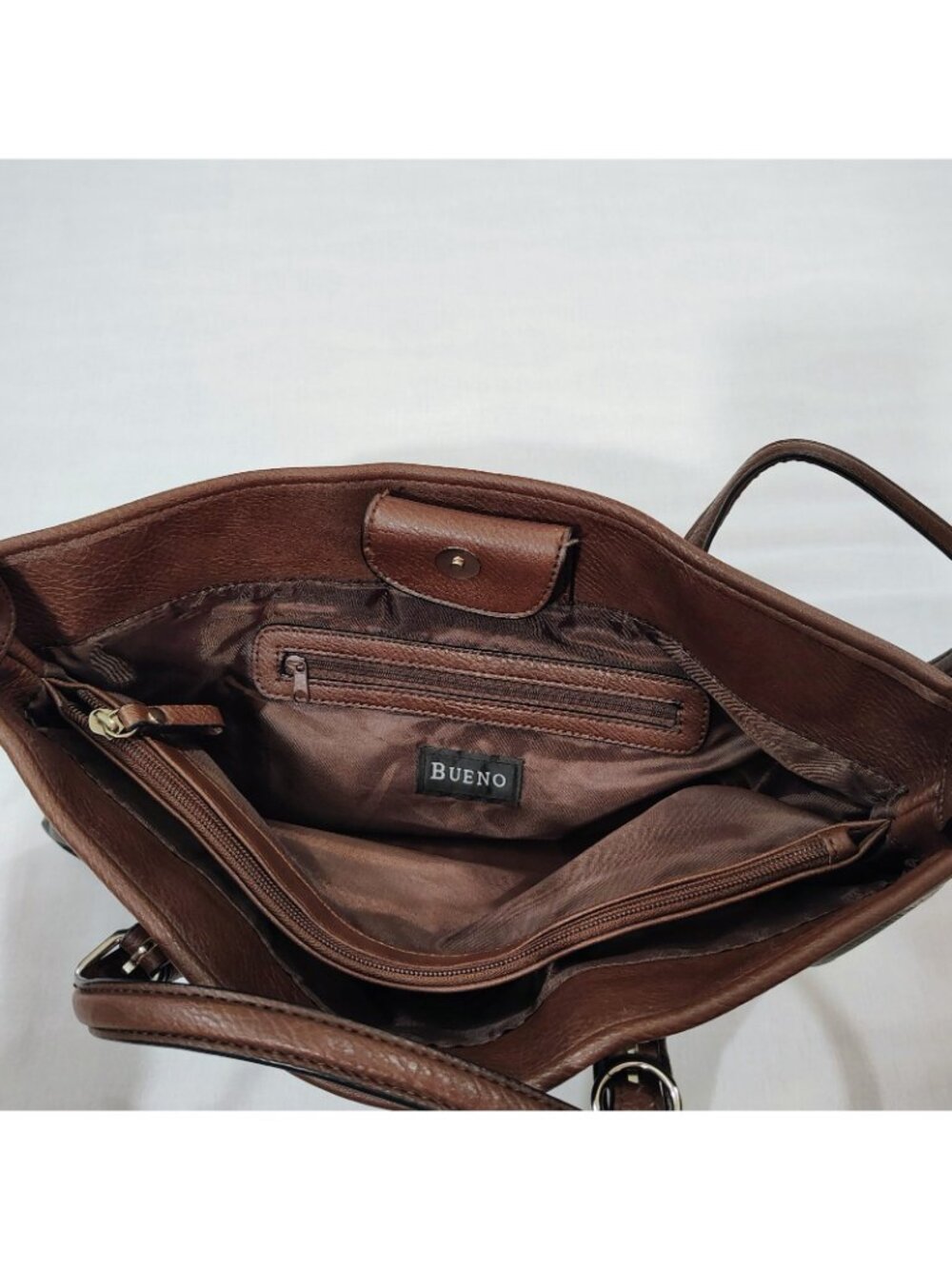 Bueno Tote Bag Black Brown Faux Leather Shoulder Purse Handbag Pockets - Picture 6 of 16
